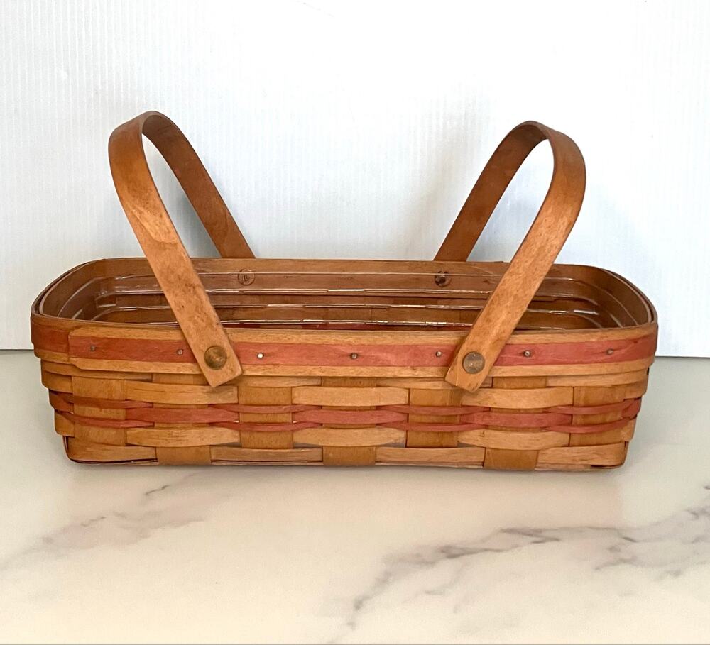 Longaberger Médium Gathering Basket Red Slat Double Swinging Handle & Liner 1991